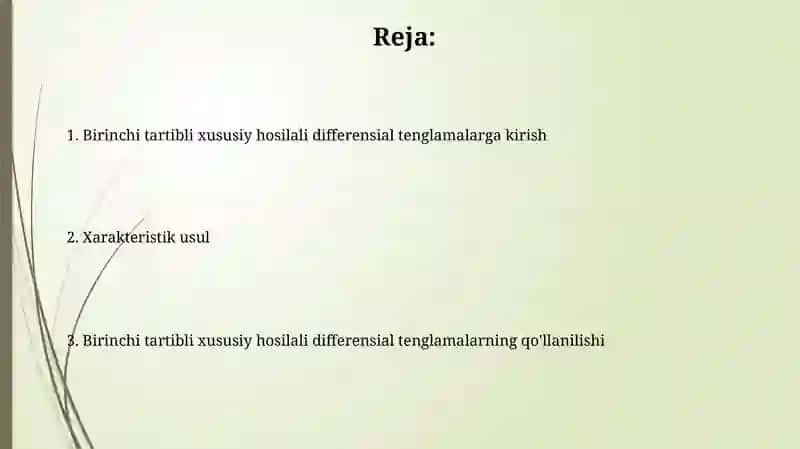 Birinchi tartibli xususiy differensial tenglamalar (XTDT) 2