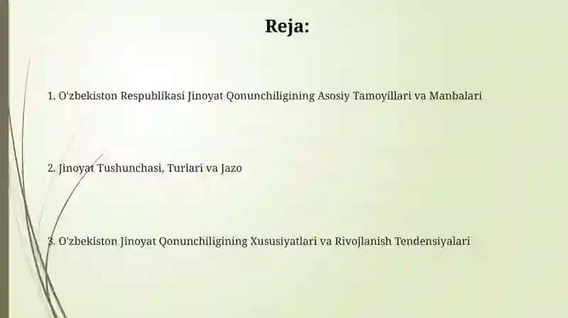 O'zbekiston Respublikasi Jinoyat Qonunchiligi 2