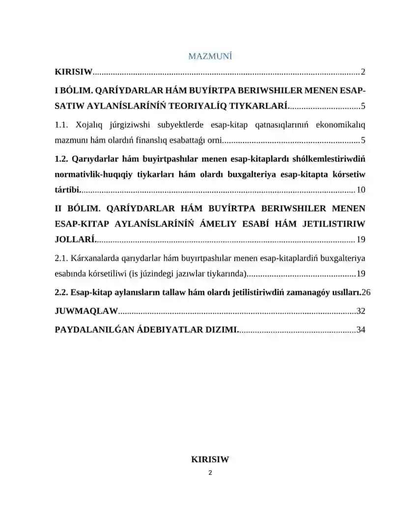 Xojalıq júrgiziwshi subyektlerde qarıydar 2