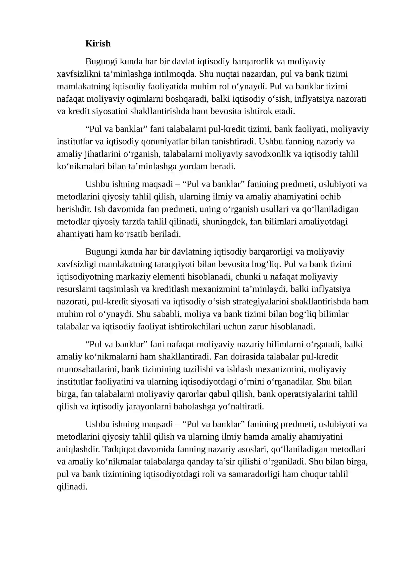 Pul va banklar fani predmeti, uslubiyoti va metodlariga qiyosiy tavsif 2