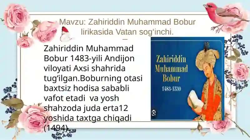 Zahiriddin Muhammad Bobur lirikasida Vatan sog‘inchi 2