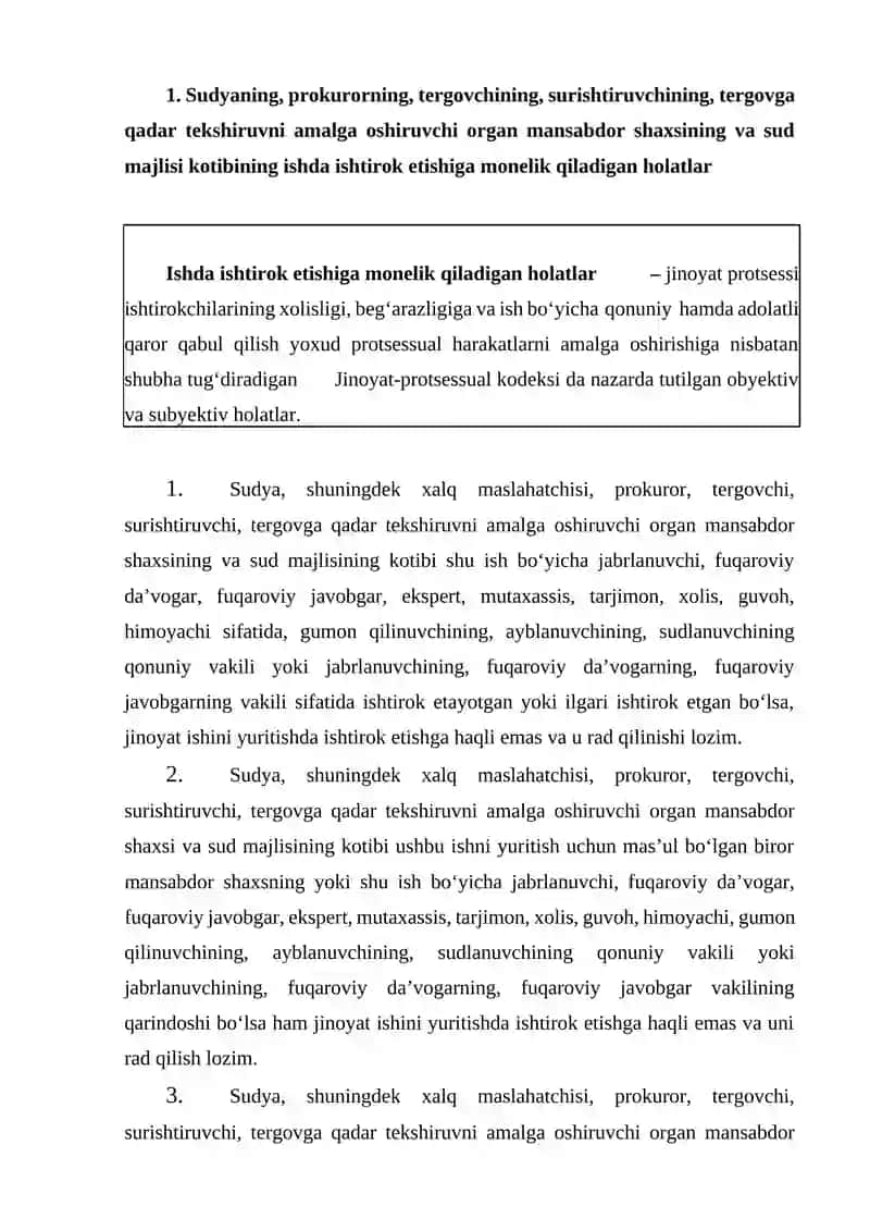 Jinoyat Protcessida Ishtirok Etishga Monelik Qiladigan Holatlar 2