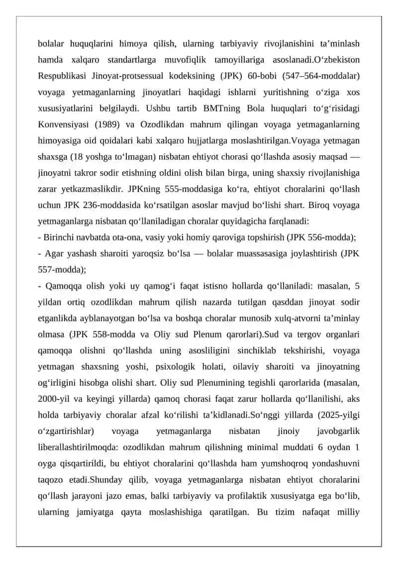 Voyaga yetmaganga nisbatan ehtiyot choralarini qo‘llash xususiyatlari 2