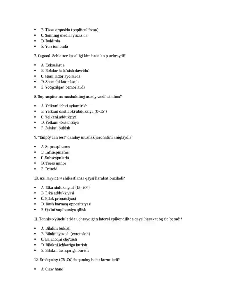 Mushak-skelet tizimi: To‘liq testlar to‘plami (1–24 mavzular) 2
