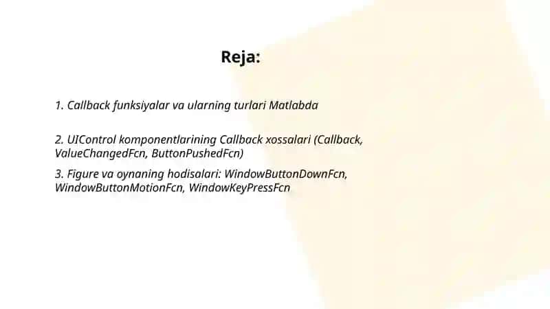 Matlabda hodisa boshqarish vositalari 2