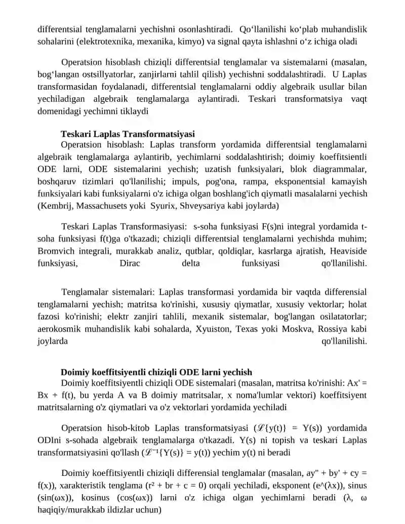 Differensial tenglamalar va tenglamalar sistemasini operatsion hisob 2