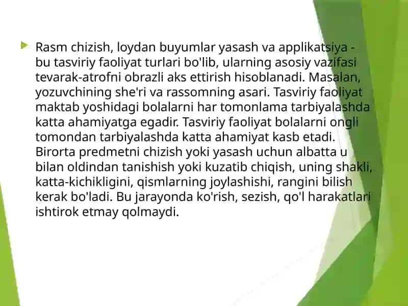 Tasviriy faoliyatning ahamiyati 2