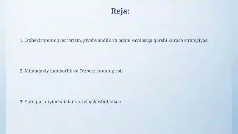 Markaziy Osiyodagi terrorizm, giyohvandlik va odam savdosiga qarshi kurash 2
