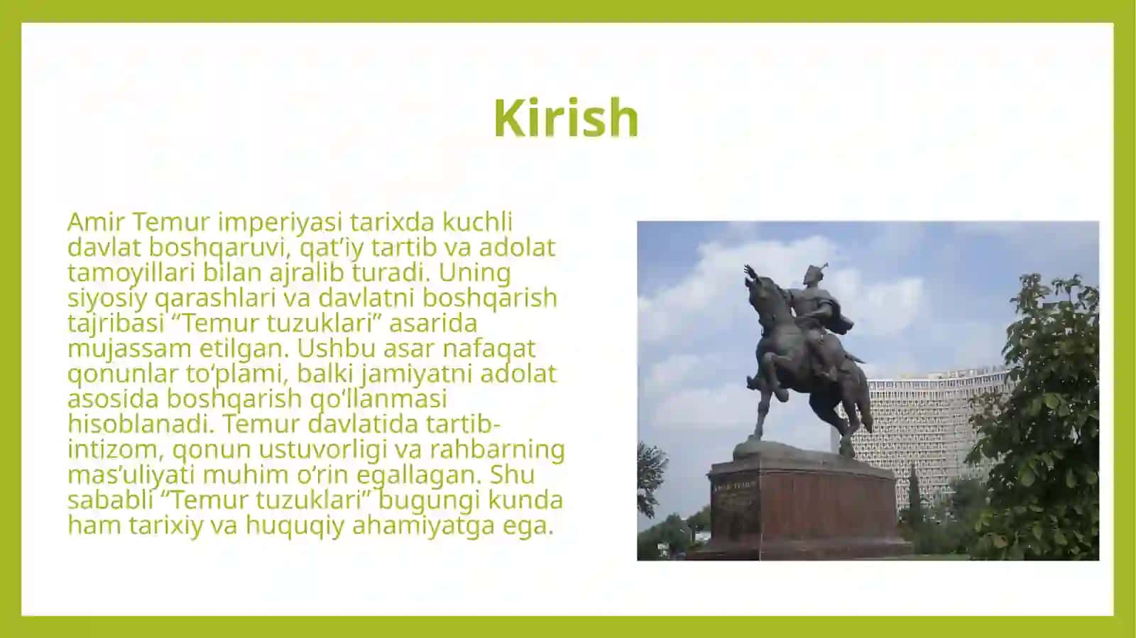 Amir Temur imperiyasida adolat va qonun “Temur tuzuklari” tahlili 2