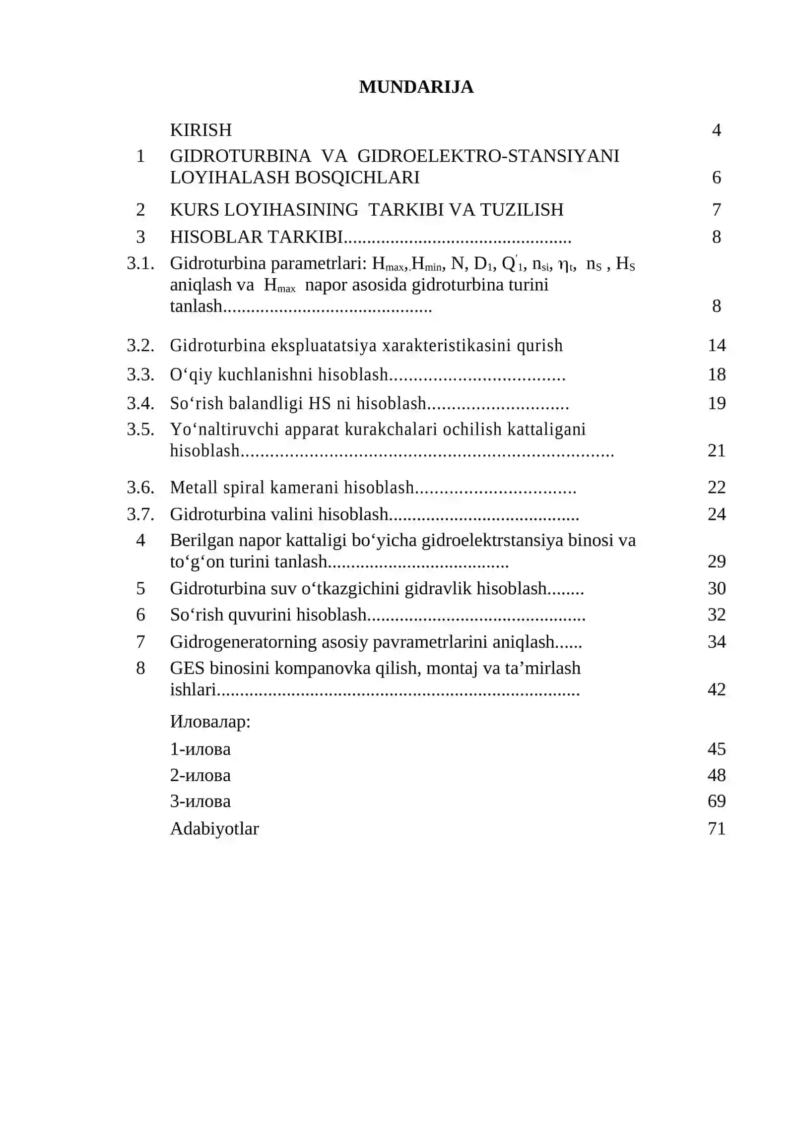 Gidroturbina va gidroelektro-stansiyani loyihalash bosqichlari 2
