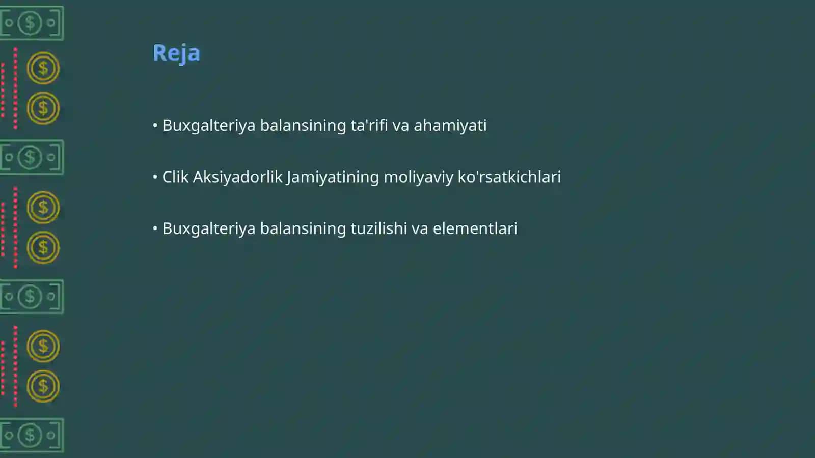 Clik Aksiyadorlik Jamiyatining buxgalteriya balansi haqida taqdimot 2