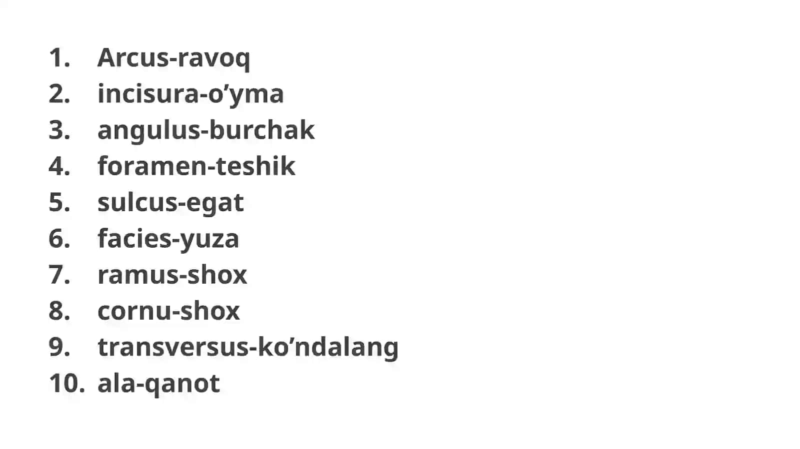 Anatomiya fanidan; Osteologiyadan teminalogiya; qism-1 2