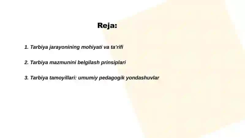 Tarbiya jarayonining mohiyati mazmuni tarbiya tamoyillari va metodlari 2