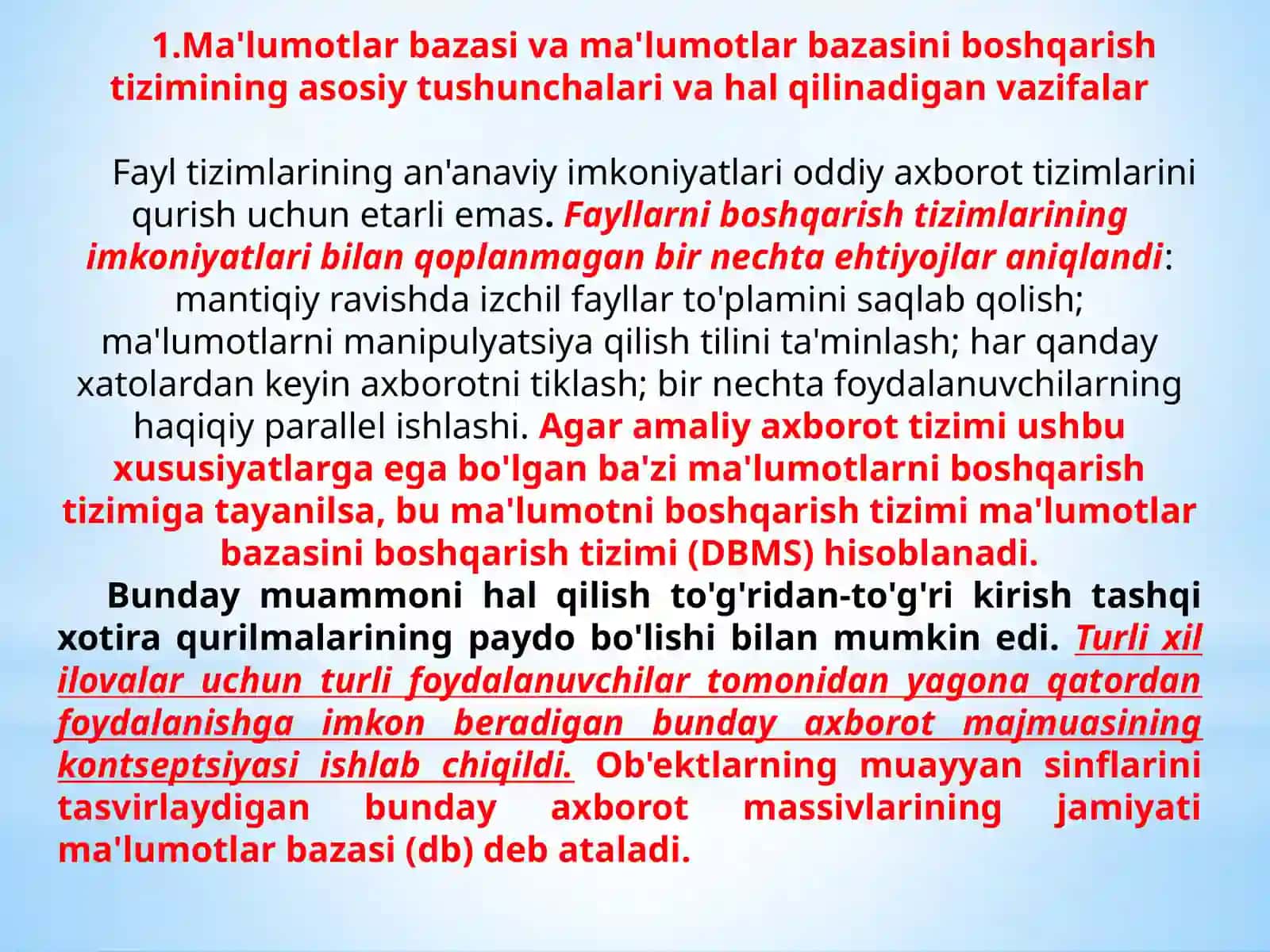 Ma'lumotlar bazasini boshqarish tizimining asosiy vazifalari 2