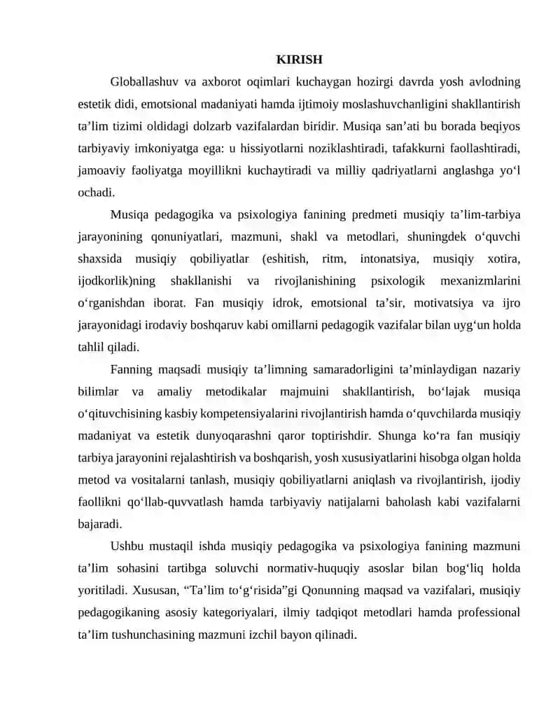 Musiqa pedagogika va psixologiya fanining predmeti, maqsad va vazifalari 2