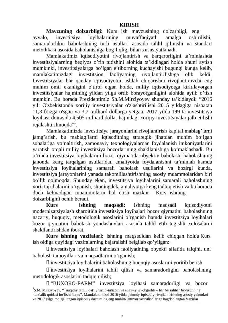 INVESTITSIYA LOYIHALARI BOZOR QIYMATINI BAHOLASH 2