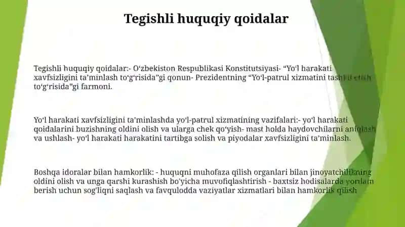 Harakat Xavfsizligini TaʼMinlashda YoʼL-Patrul Xizmatining Vazifalari 2