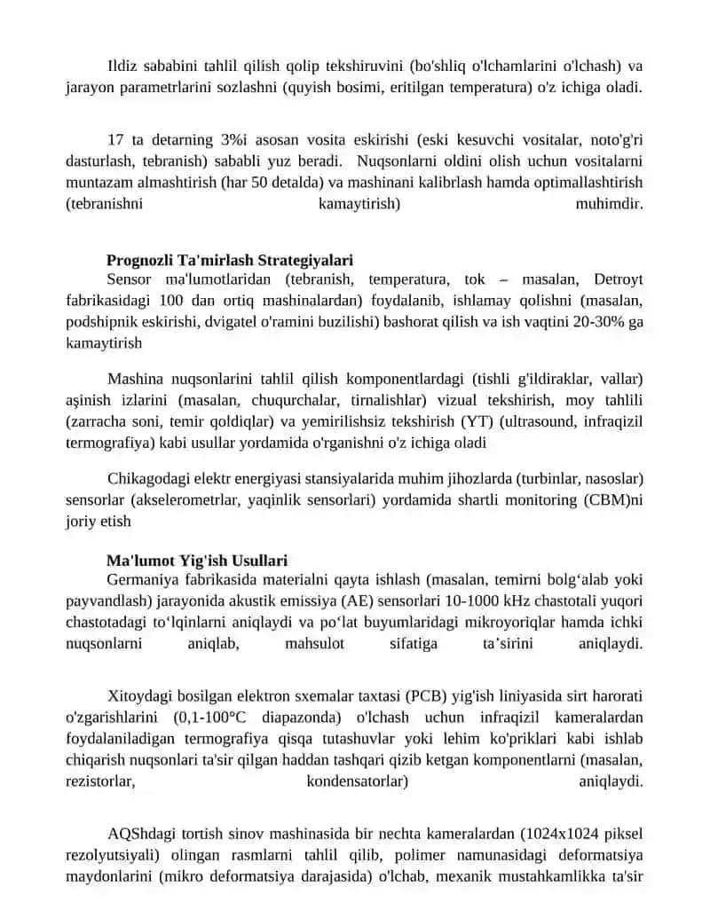 Mashinalardagi nuqsonlar va ularning sodir boʻlish sabablarini oʻrganish 2