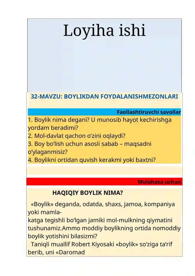 BOYLIKDAN FOYDALANISH MEZONLARI 2
