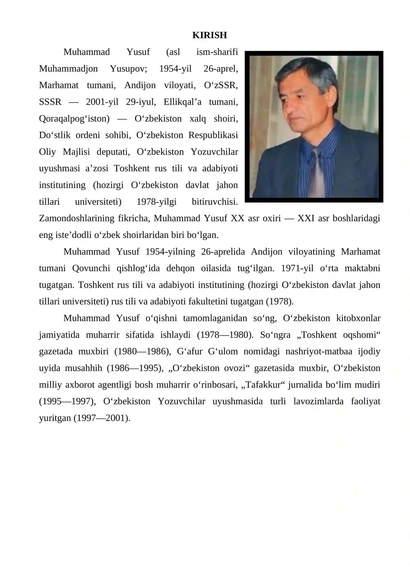 Muhammad Yusuf hayoti va ijodi 2