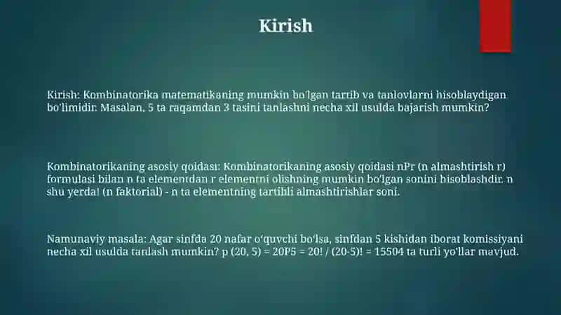 Kombinatorikaning Asosiy Qoidalari 2