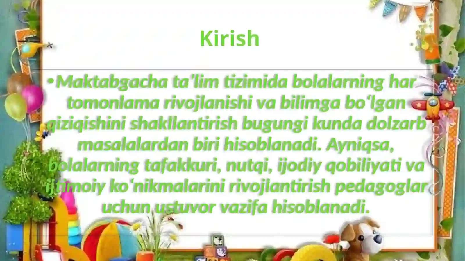 "Eng yaxshi o‘yin orqali ta’lim beruvchi" Nominatsiyasi bo‘yicha tayyorlagan LOYIHA TAQDIMOTI 2