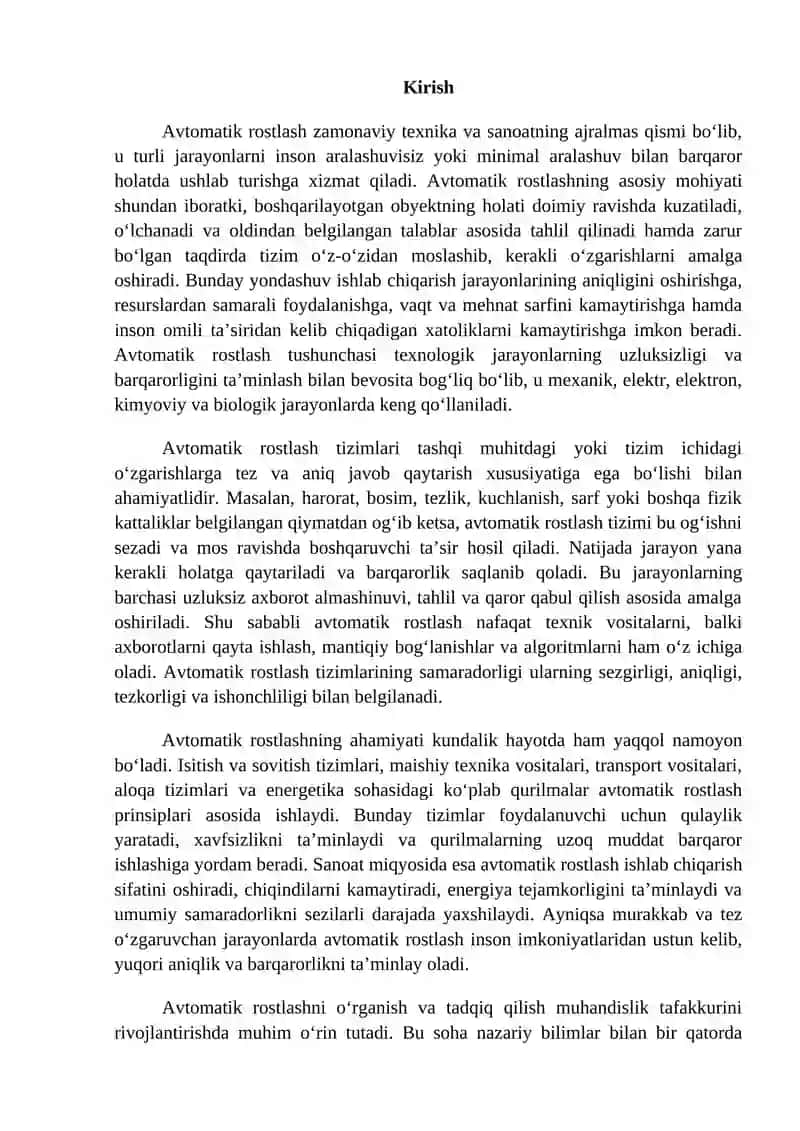 Avtomatik rostlashning vazifalari 2