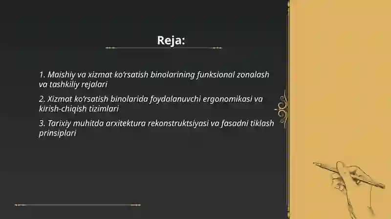 Maishiy va xizmat ko‘rsatish binolarining loyihalash 2