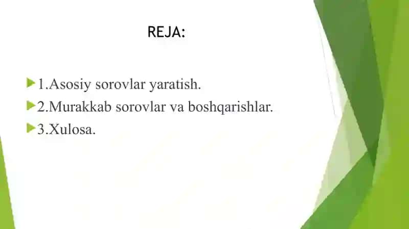 SQL yordamida sorovlar hosil qilish 2
