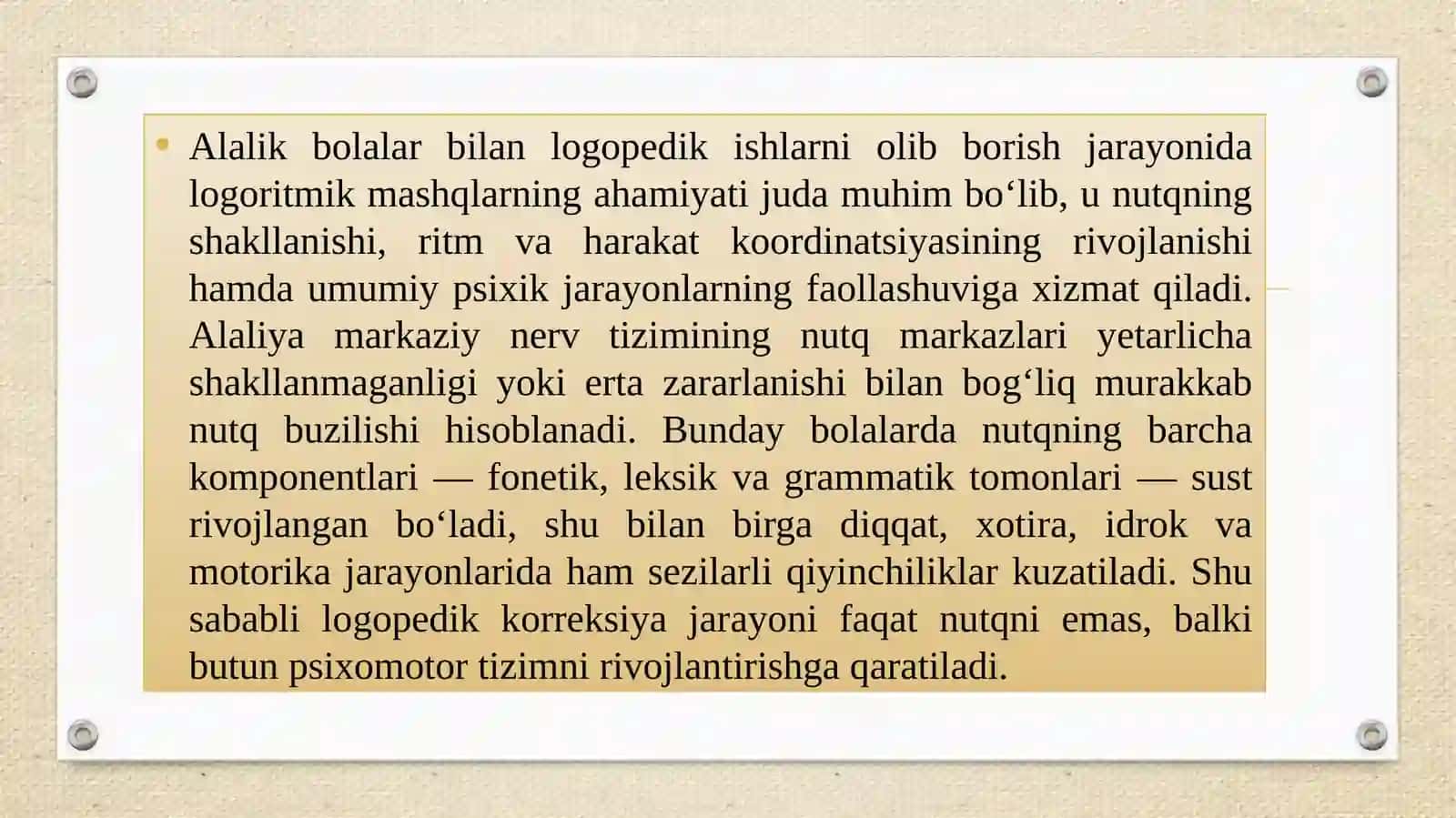 Alalik bolalar bilan logopedik ishlarni olib borish jarayonida logoritmik mashqlarning ahamiyati 2
