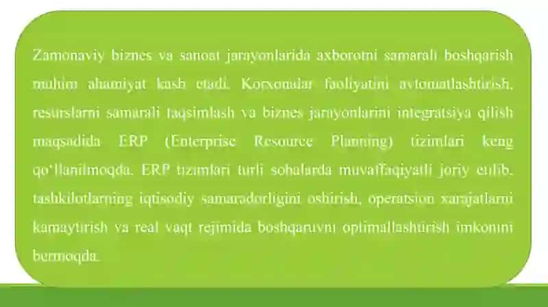 ERP TIZIMLARINING QO‘LLANILISHI VA AMALIYOTDA JORIY ETISH 2