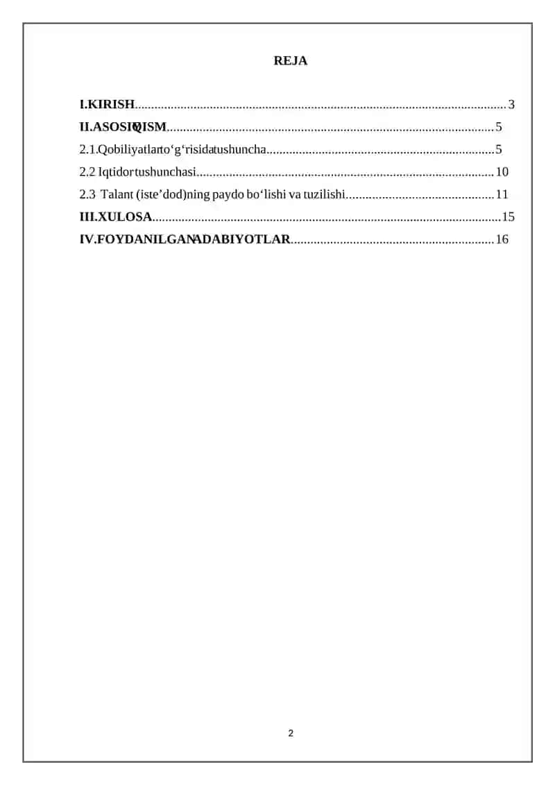 MUSTAQIL ISH Mavzu: Qobiliyat, iqtidor va iste’dod. 2