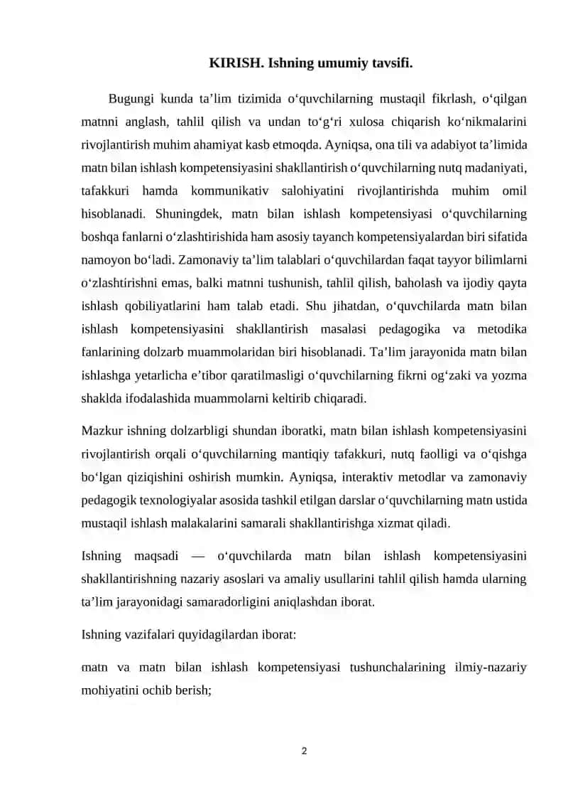 Matn bilan ishlash kompetensiyasi 2