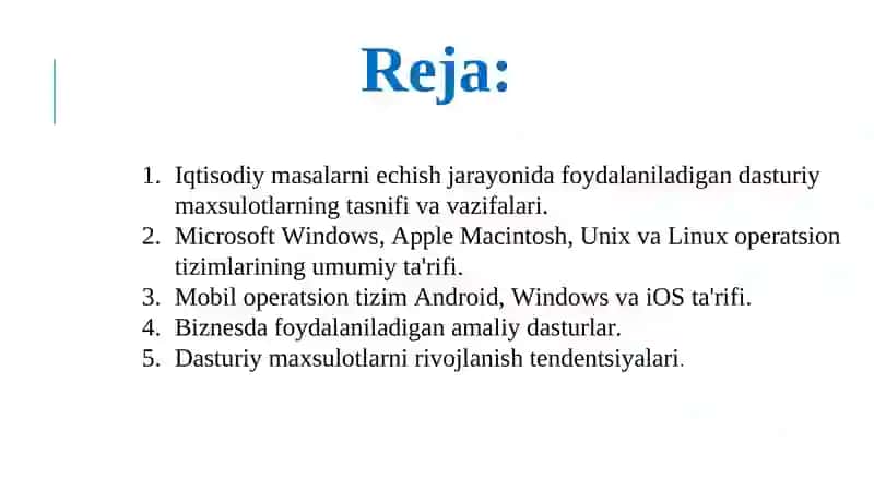 Iqtisodiyotda foydalaniladigan dasturiy mahsulotlar 2