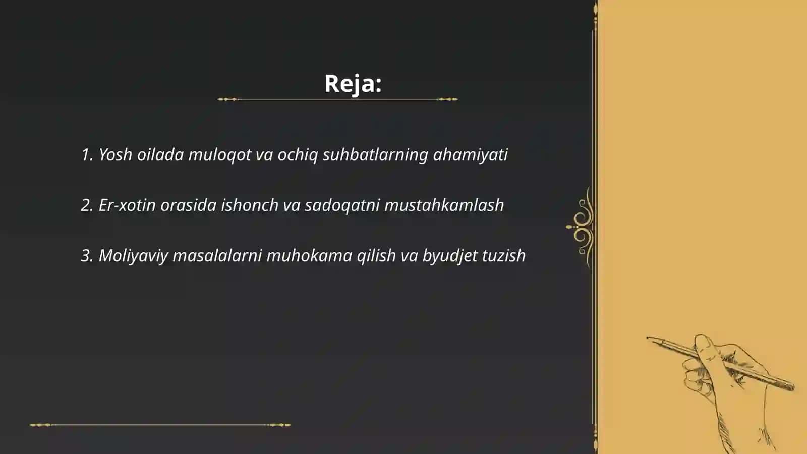 Yosh oilada ozaro munosabatlarning oziga hosligi 2