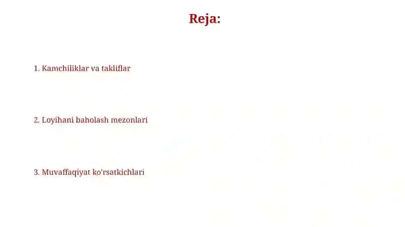 Loyiha uchun baholash mezonlari 2