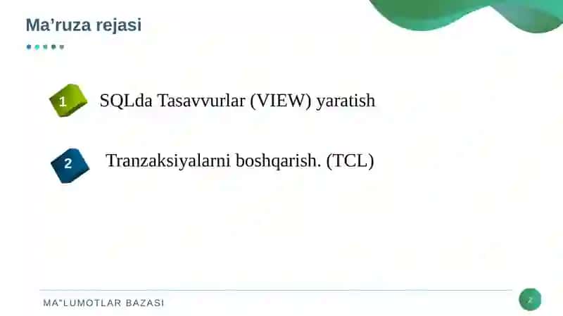 SQLda Tasavvurlar yaratish 2
