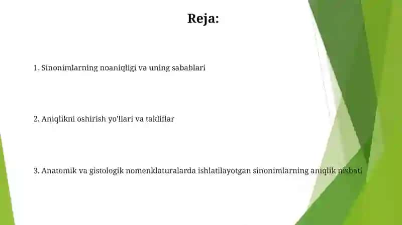 Anotomik va gistologik nomenklaturalarida qo'llanilgan hozirgi z. sifatdoshining aniqlik nisbati 2