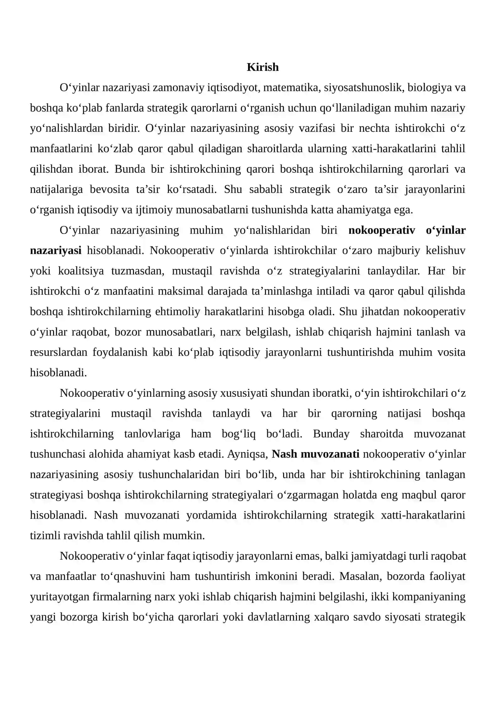 Nokooperativ o'yinlar. O'yinlarni tabiiy evolyusiyasi 2