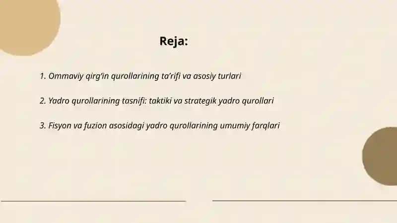 Ommaviy qirg'in qurollar tasnifi.Yadroviy qurollar 2