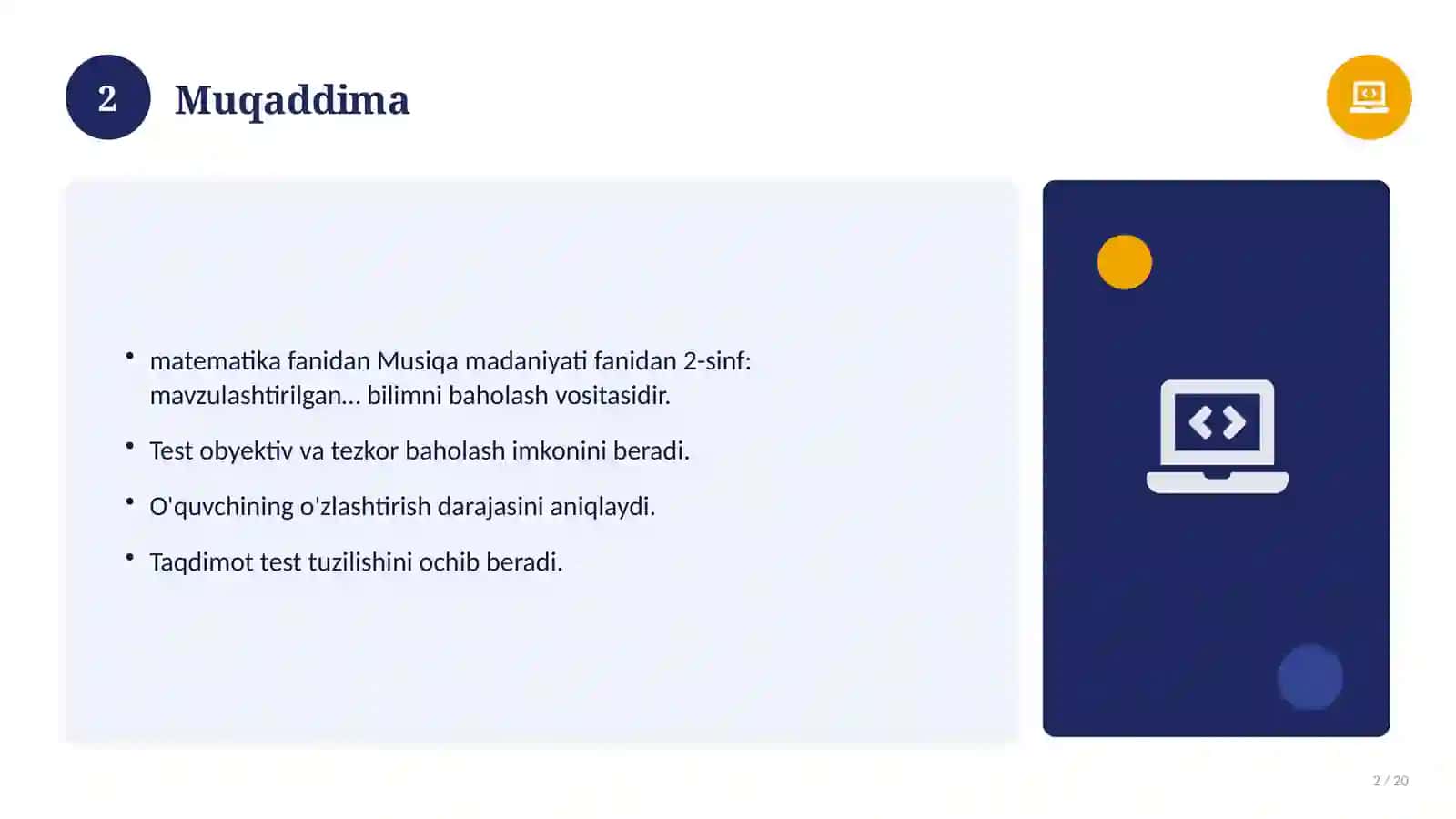 Musiqa madaniyati fanidan 2-sinf: mavzulashtirilgan nazorat ishi va tahlil 2