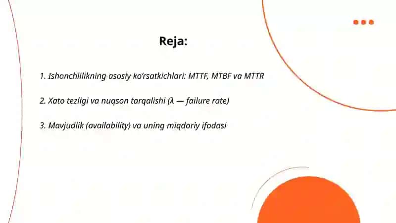 Hisoblash mashinalari va tizimlarining ishonchlili miqdoriy tavsifi 2