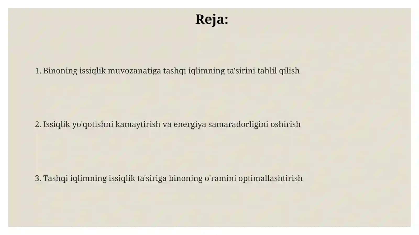 Fuqoro binosining issiqlik balansiga tashqi iqlimning issiqlik energiya tasirini optimallashtirish 2