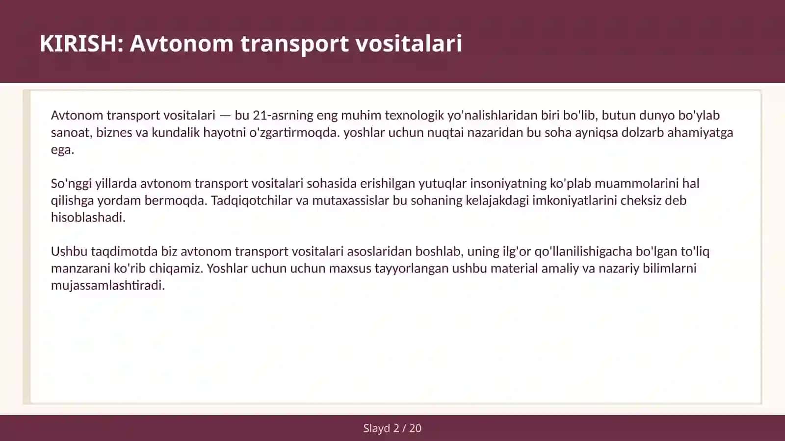 Avtonom transport vositalari 2