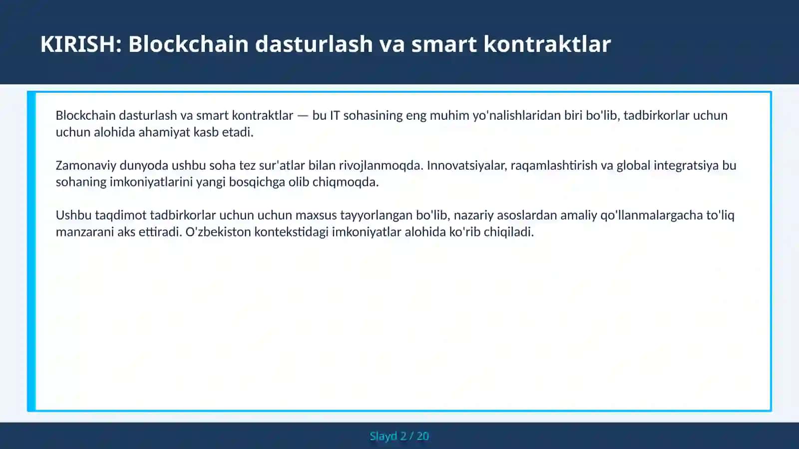 Blockchain dasturlash va smart kontraktlar 2
