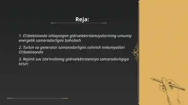 Oʻzbekistonda ishlayotgan gidroelektrstansiyalar samaradorligi 2