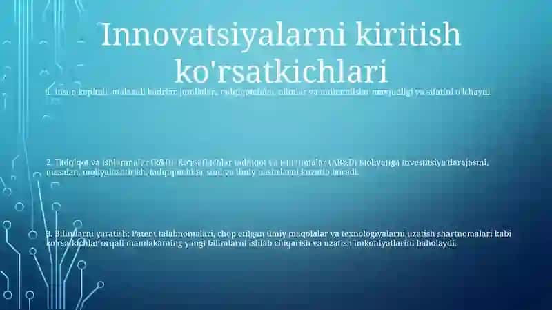 Mamlakatning Innovatsion Rivojlanishini Belgilovchi Korsatkichlar Tizimi 2