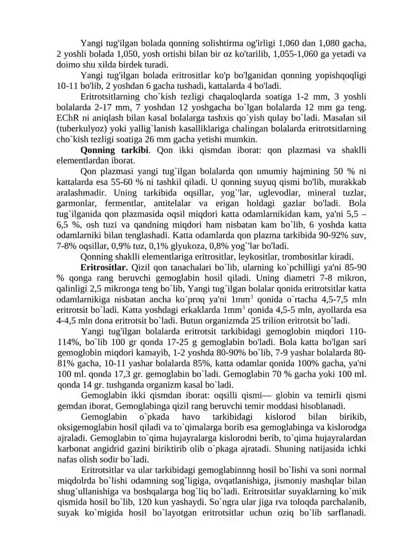 Qon va qon aylanish tizimining yosh xususiyatlari va gigiyenasi 2