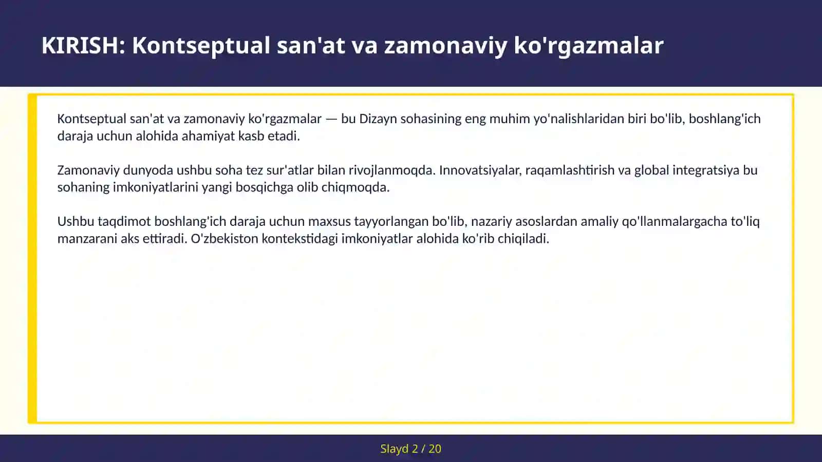 KONTSEPTUAL SAN'AT VA ZAMONAVIY KO'RGAZMALAR 2