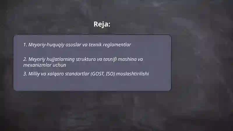 Mashina va mexanizmlar uchun texnika xavfsizligi talablari keltiriladigan meyoriy hujjatlar tizimi 2